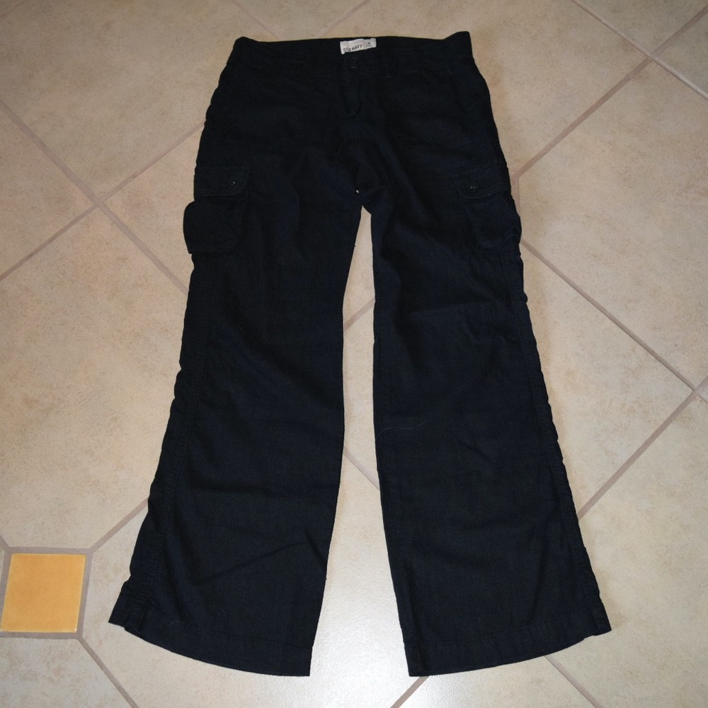 Old Navy Linen Blend Cargo Pants Black -runs large